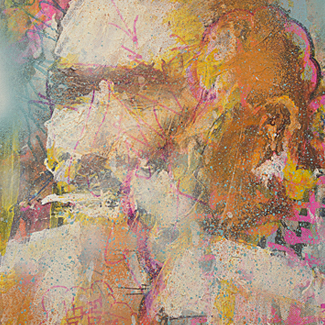 Bukowski mixed media portrait painting