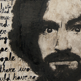 Charles Manson guache and ink portrait painting